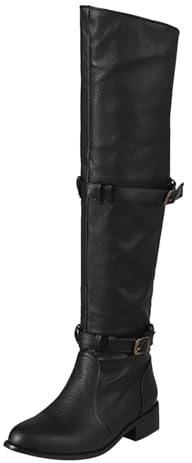 Allbestop Cuissarde, Bottes Cuissarde Hiver Femme Petit Talons Bottes Longues pour Femme Botte Haute à Talons Carrés pour Cavalières Cuir Cuir(Noir,38)