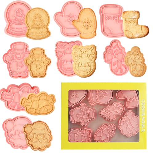 8 Pezzi Formine Biscotti Natale, Stampini Biscotti Natale, 3D Pressable Formine per Biscotti Stampo N-atale Tagliabiscotti per Tagliare Biscotti e Biscotti Modellazione