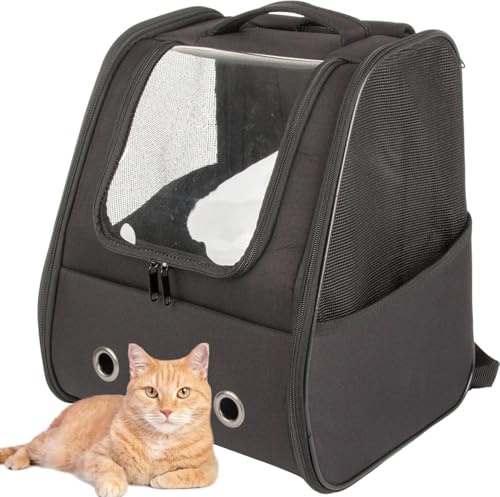PARENCE.- Mochila Cargo para Gato y Perro pequeño - ventilada y Plegable con Ventana Transparente - Correas Ajustables, Inserto extraíble, Redes ventiladas - hasta 10 kg