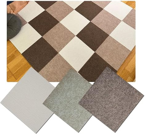 Moquette autoadesiva, Piastrelle for moquette 12x12 pollici Giunzioni autoadescanti in pile ad anello for Tappetino antiscivolo multiuso quadrato(White+light Curry+curry,10pcs)