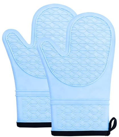 2PCS Heat Resistant Oven Gloves, Non-Slip Silicone Mitts with Soft Lining