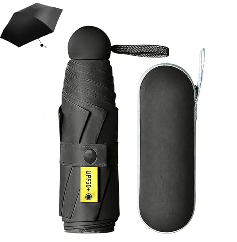 Flhlxzm Mini Travel Folding Umbrella with Case, Compact Windproof and Sun Anti-UV Tiny Umbrella Pocket Sized Lightweight Portable Parasol for Men and Women