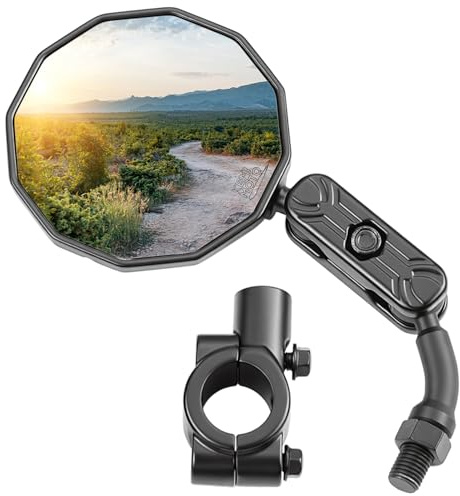 KEMIMOTO Bike Mirror Handlebar Mount, Aluminum 360° Adjustable & Foldable Rear View Mirror, Silicone-Enhanced Ball Joint – Extra Stability for Mountain Bikes, E-Bikes, Scooters & Cycling Accessories