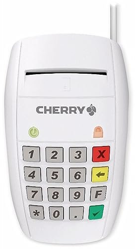CHERRY Smart Terminal ST-2100, Chipkartenleser für KVK, eGK & Elektronische Signaturen, Homebanking, USB-Smartcard Leser, Einhändige Bedienung, 16 Tasten, Weiß