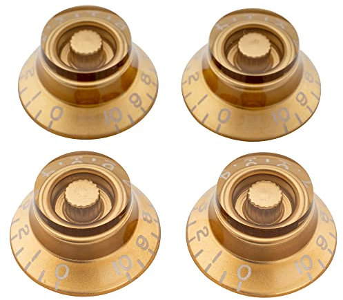 Musiclily Pro Linkshänder Metrische Größe 18 Splines Hutform Potiknopfe Top Hat Bell Knobs für Asien Import Gitarre Bass Split Shaft Poti, Gold (4er Set)
