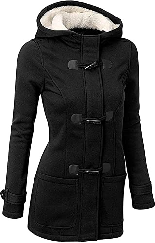 Angel ZYJ Cappotto con Cappuccio Donna Invernale Autunno Elegante Lungo Giacca Cotone Hoodies Classico Felpa Pulsante Corno Outwear (Nero, S)