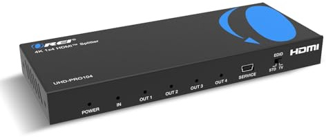 OREI 4K HDMI Splitter 1 in 4 out Duplicate / Mirror 4K Screens w/ Down Scaler 4 Ports Upto 4K@60Hz 1080p & 3D Supports EDID Control, UHD-PRO104