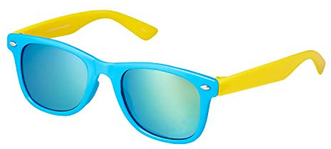 Ultra Blue and Yellow Framed Kids Sunglasses Rubber Flexible Childrens Sunglasses UV400 UV Protection UVA UVB Boys Sunglasses Girls Sunglasses for Kids Retro Classic Sun Glasses Unbreakable Glasses