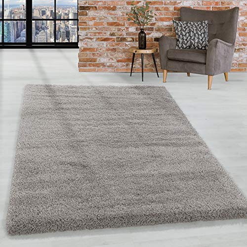 HomebyHome Shaggy Teppich Wohnzimmer 140 x 200 cm - 50 mm Florhöhe Hochflor Wohnzimmerteppich Beige Extra Weich und Flauschig - Langflor Teppiche für Schlafzimmer, Küche, Flur - Carpet, Halı