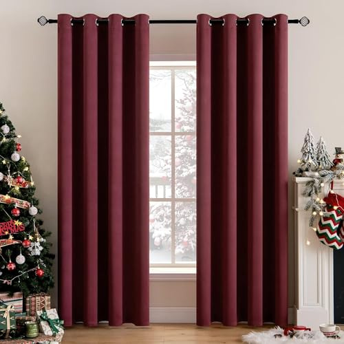 MIULEE Vorhänge Weinrot Blickdicht mit Ösen, Schöner Weicher Verdunklungsvorhänge zum Verdunkeln von Räumen, 2er Set Gardinen Abdunkelnd Schlafzimmer Wohnzimmer Thermovorhang Kälteschutz 140X215 cm