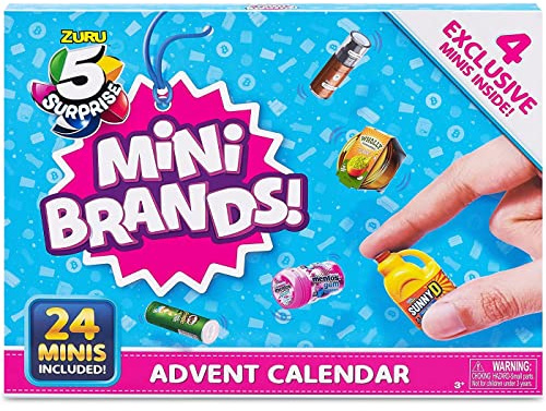 5 Surprise Mini Brands Calendario de Adviento de ZURU – Calendario de Adviento de 24 días 2022, incluye 4 miniaturas exclusivas, coleccionables de marcas en miniatura reales