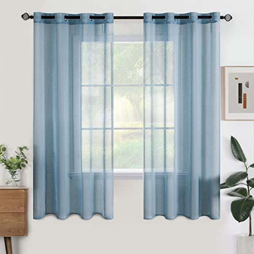 Woaboy Cortinas Salon Modernas Cortinas Cortas para Ventanas 2 Piezas 140x175cm Cortinas Dormitorio Visillos Translúcida Poliéster con Anillas Azul Oscuro