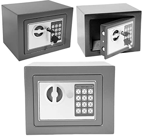 Security Lock Safe Box, Portable Home Safe Box for Storage Money, Document, Jewelry, Waterproof Cash Box Electronic Digital Safe with Emergency Keys for Home Security, 23x17x17cm, Grey