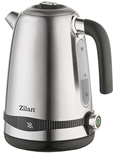 Zilan, Bouilloire Numérique - Acier inoxydable 1,7 lt - Protection contre l'ébullition à sec - Fonction de réglage de la température - Fonction de maintien au chaud - Base rotative à 360° - 1850-2200W