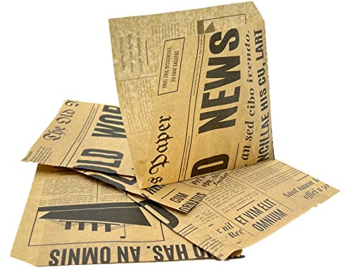 PAKNOR® 1000 Sacchetti per Snack, 15 x 15 cm, per Hamburger, Panini con Stampa Oldnews (1000)