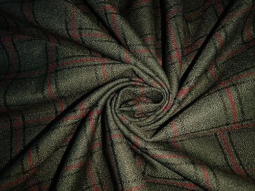 Traje de tweed pesado de tela premium verde bosque rojo y cuadros negros 58 pulgadas de ancho