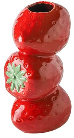 Mokylor Dekorative Keramik-Obstvase, Zitronen- und Erdbeer-Obst-Blumenvase für Tafelaufsatz-Dekoration, Gestapelte Obstvase für Zuhause, Schlafzimmer, Küche, Wohnzimmer, Büro,(Rot)