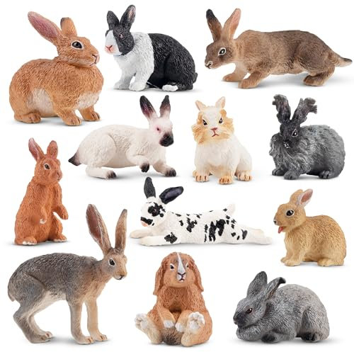 TOYMANY 12 Stück Ostern Hase Tiere Figuren Kaninchen Figuren - Bauernhof Tiere Hasen Modell Spielzeug Weihnachten Geburtstag Dekorationen Geschenk Kuchen Topper Party Gefallen für Kinder Kleinkinder