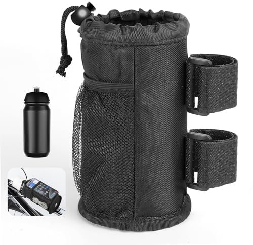 AiQInu Porte Gourde Velo, Porte Gourde Velo sans Vis en Tissu Oxford, Porte-Bidons avec Poche en Filet et Fermeture à Cordon, pour Buggy Fauteuils Roulants Vélos d'enfants Poussettes