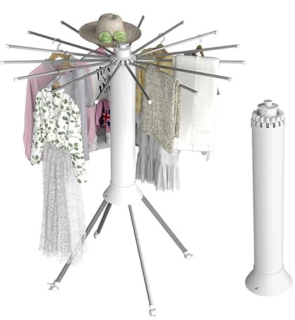 SINBINTA Octopus - Estante de secado de ropa, cilindro plegable con rueda, 16 varillas de secado expandibles, estante de secado portátil para el hogar y campamento (blanco)