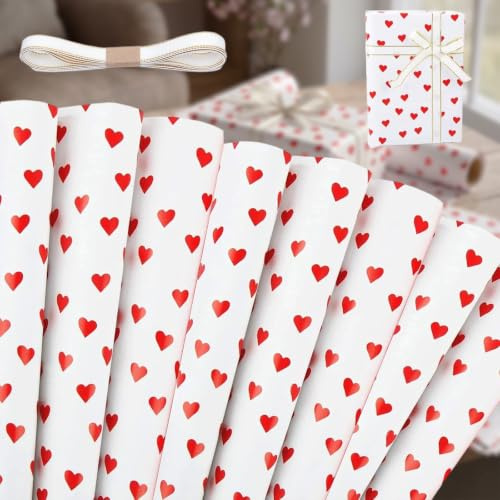 8 hojas de papel de regalo de boda con corazones - Sin cortar ni medir | Ahorre tiempo de preparación por regalo - 50x70cm perfecto para envolver botellas de vino y marcos y jarrones