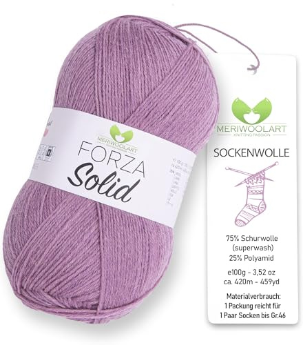 MeriWoolArt® Sockenwolle 4-fädig – 100g Merino Wolle Garn zum Stricken & Häkeln, 75% Schurwolle (superwash), 25% Polyamid, 420m – Ideal für Socken für Herren und Damen, Pullover & Cardigans 4637