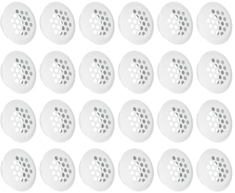 QUARKZMAN 24 stycken luftslitsar runda soffit-ventilation 19 mm/0,7 tum rostfritt stål runda galler, hål lameller för badrum, hem, kontor, kök, skåp, garderob, vit