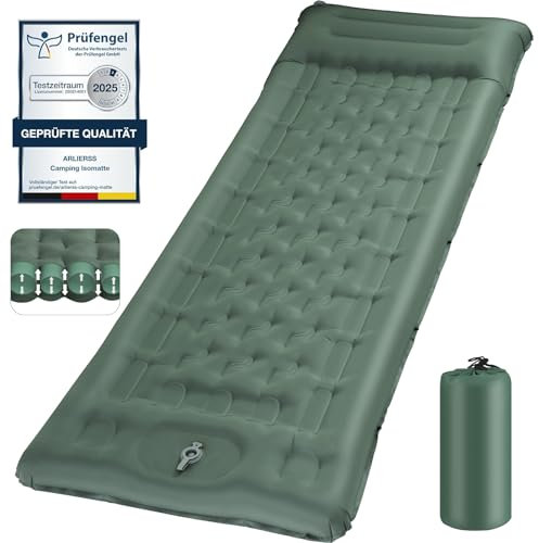 Jaztral Camping Isomatte Selbstaufblasend 2025 Neu,12cm Verdickte Luftmatratze mit Verstärkter Luftsäulen-Struktur,Fußpumpe,16cm Kopfkissen,Reißfestes,Ultraleicht & Kompakt für Outdoor,Wandern,Strand