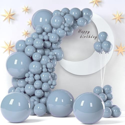 149 globos de aluminio de 5,10,12,18 cm con puntos de pegamento para globos para Acción de Gracias, boda, baby shower, fiesta de cumpleaños (azul niebla)