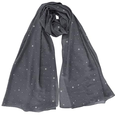 Lina & Lily Hijab Sciarpa Donna in Chiffon con Strass Scintillanti (Grigio Scuro)