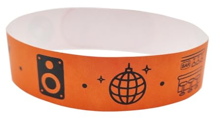 Pack Pulseras de Papel Tyvek® para Eventos y Control de Acceso - Pulseras Identificativas Numeradas y Resistentes al Agua para Niños y Adultos - Cierre Adhesivo (100, Naranja, Discoteca)