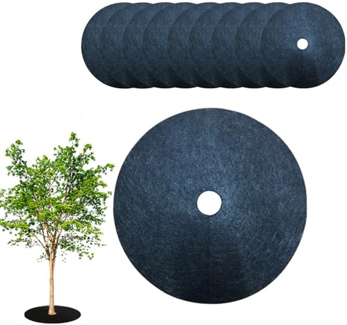 Anelli Pacciamatura,Dischi Pacciamatura per Alberi,Tappetino Protettivo Rotondo in Non Tessuto,10 Pezz,Fori Pretagliati per Tronchi,Traspirante,Ritenzione Umidità,Protezione Radici,Giardino Orto,Φ42cm