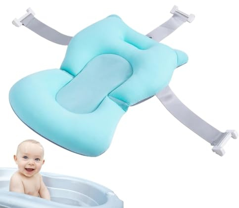 Cojín de baño para bebé - Cojín de baño antideslizante ajustable con 3 cinturones de seguridad | Soporte para cabeza y cuello para recién nacidos, accesorio de asiento de baño infantil para el