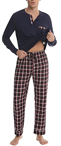 Litherday Pijama Hombre Invierno Algodón Puro Largo Suave Azul Oscuro 3XL