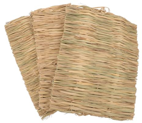 UKCOCO Tappetino in Paglia Intrecciata per Conigli 3 Pezzi 40x28 Cm, Lettiera Naturale per Piccoli Animali, Spazio per Masticare e Giocare, Protezione per Zampe, Adatto a Conigli,