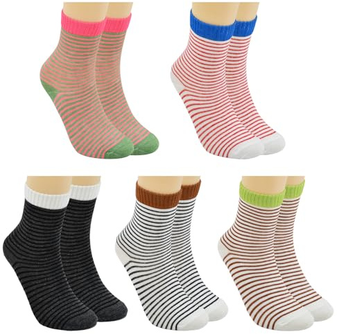 Astralong 5 Pares Calcetines Mujer Divertidos 36-42, Socks Women Cómodos y Transpirables, Retro Rayas, Calcetines Deporte para Tenis, Trabajo, Tiempo Libre, Primavera, Verano, Otoño, Invierno