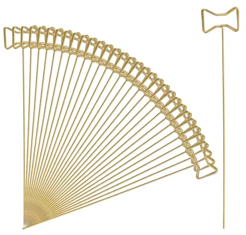 QUARKZMAN 30 Pcs Portatarjetas Florales, 5.9 Ganchos De Alambre Metálico Con Lazo Para Fotos, Numeración De Mesa Y Notas Para Bodas, Fotos, Recordatorios, Restaurantes, Dorado