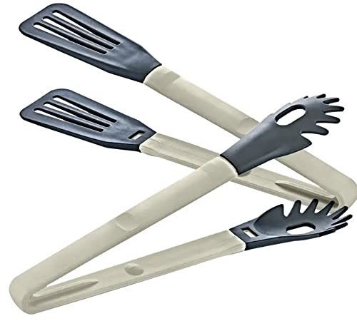 Pince de cuisine 2 pièces Herzberg HG2N1CK4-GRE- Nylon- Cuisson et service de pinces- Nettoyage facile- Conception sans couture- Multifonctionnel-Gris
