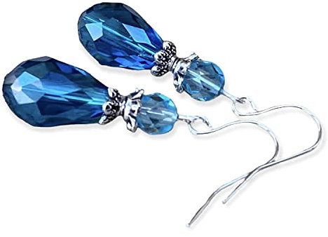 NEU! - Funkelnde Vintage Ohrringe mit Tropfen Glasperlen - petrolblau, aqua, petrol & silber