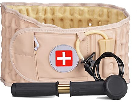 6xigouma Dekompressions-Rückengürtel – Lendenwirbelstützgürtel für Männer und Frauen, Schmerzlinderung im unteren Rücken, Rückentraktionsgerät, passend für Taillenumfang 74-124 cm (Beige)