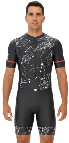 Combinaison de cyclisme skinsuit une pièce pour homme avec rembourrage en gel - Trisuit haut et short de vélo design sublimé, noir/blanc, L