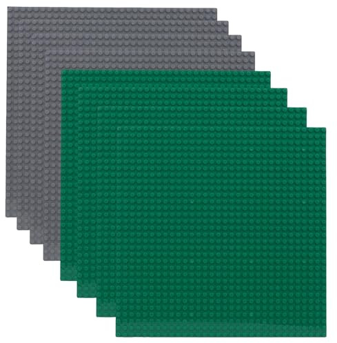 Fousenuk 8 Stück Platten-Set Bauplatte, Grundplatte Platte Plastik mit 32x32 Noppen, Bausteine Platte Grüne und Grau, Classic Bausteine Platte Kompatibelmit MeistenMarken25 x 25 cm