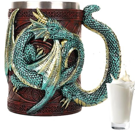 Zasdvn Taza De Cerveza De Dragón Medieval, Taza De Café De Acero Inoxidable, Tazas De Regalo para Coleccionistas De Dragones, Decoración De Fiesta Temática, Jarra Vikinga para Café/Bebidas/Zumo