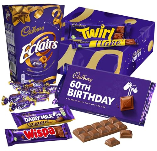 Cadbury Happy 60th Birthday Chocolate Gift - Full Size Cadbury Chocolate Bars including Flake, Caramel, Twirl, Dairy Milk and More.