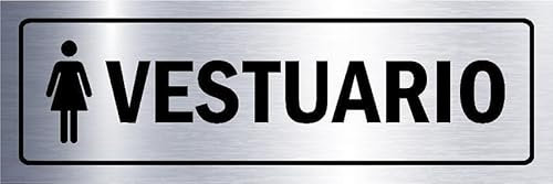 Female locker room, aluminium effect informational sign SP039 - Self adhesive sticker (150mm x 50mm)