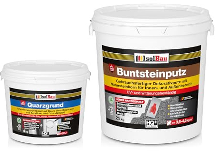 Isolbau - Buntsteinputz für Außen und Innen (Weiß, Grau, Schwarz) 25 kg - BP20 Mosaikputz Dekorationsputz Frostsicher, Wasserfest, Stoßfest - mit Quarzgrund 4 kg