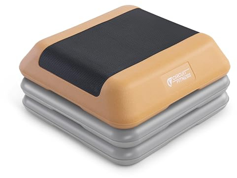 Circuit Fitness by Marcy 16 x 16 inches Adjustable Height Aerobic Step Platform with 2 Risers, Non-Slip Rubber Surface, Home Exercise Fitness Training, Peach Fuzz, STEP-PEACH01-2R