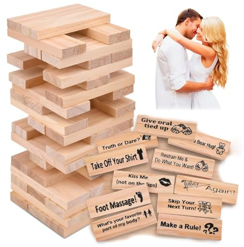 xinrongda Lust Tower Couples Games, Jeu de Coquin pour Adultes, 48 pièces Valentine Tumbling Tower Stacking Blocks Game, Jeu d'empilage de Blocs en Bois Cadeaux, Version Anglaise