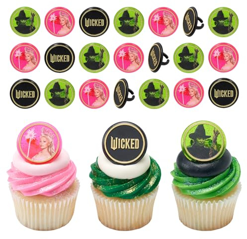 Wicked Cupcake Rings With Glinda And Elphaba, 24 Cupcake Toppers For Cakes, Birthday's, Celebrations, Food Safe Cake Decorations - 24 Pack