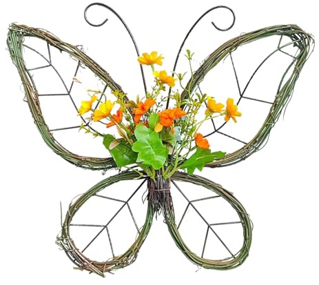 Ghirlanda Farfalle, Decorazione Murale Primaverile con Fiori Artificiali e Farfalle 39x34 cm per Porta d'Ingresso Parete Giardino